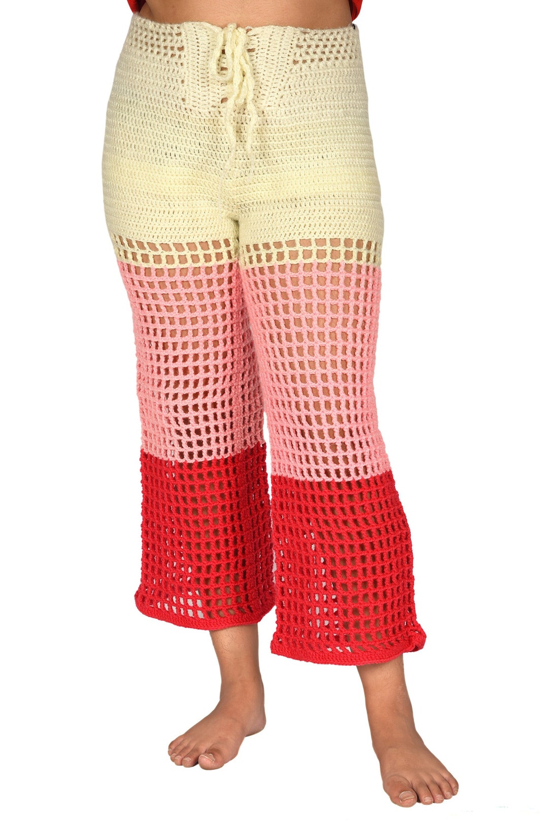 Elegant Checkered Crochet Beach Pants Beach Outfits Gift for Etsy