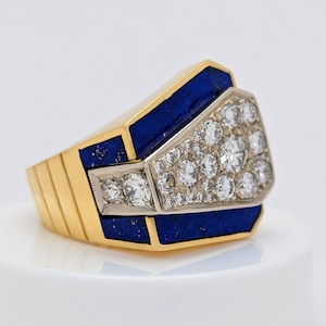 Lapis Lazuli and Diamond ~ Estate ~ 18KYG Ring