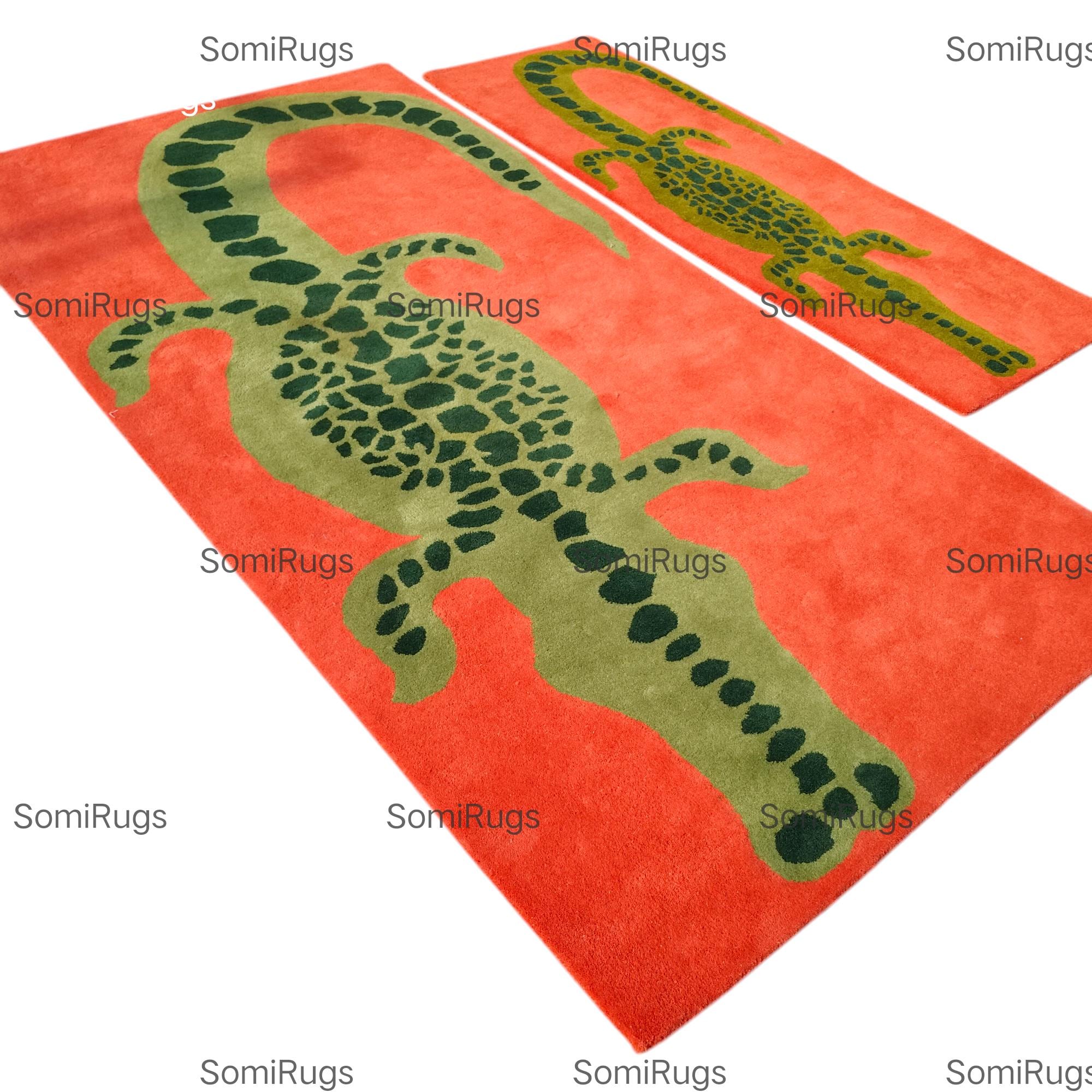 Hand-tufted Alligator-shaped Kids Rug—fun Green Animal Carpet on