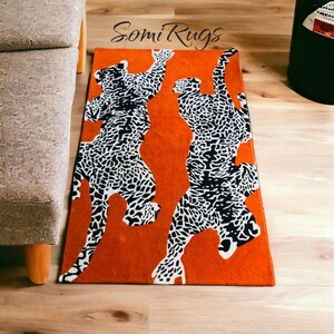 Tibetan Loopard Tiger Cheetah Soft Wool 100% Rug Hand Tufted Orenge Colour Area Living Room Rug 5X8, 6X9, 8X10, 9X12, All Room Rug