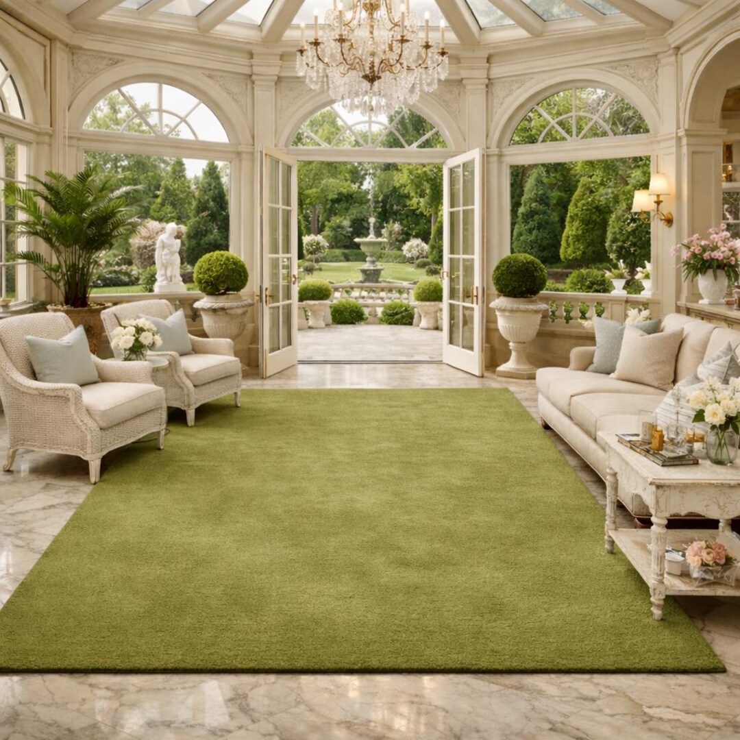 Solid Green Rug Hand Tufted Solid Green Rug, Modern Wool Area Rug, Minimalist Luxury ...