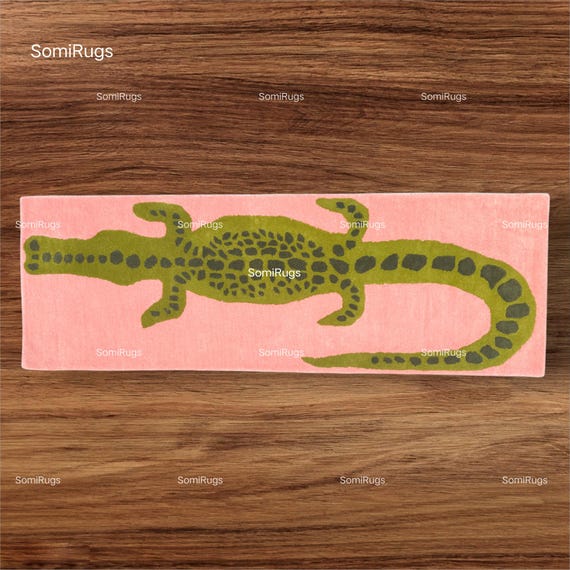 Crocodile Pink Color Runner Rugs Handmade Tufted Rug For Living Room Bedroom Kid's Room Rug Available in All Size  2x6 Redy to Ship
