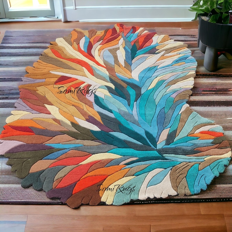 Somi Style Rugs Hand Tufted Embossed Art Multi Color Peacock Tail Soft Woolen Area Rug ...