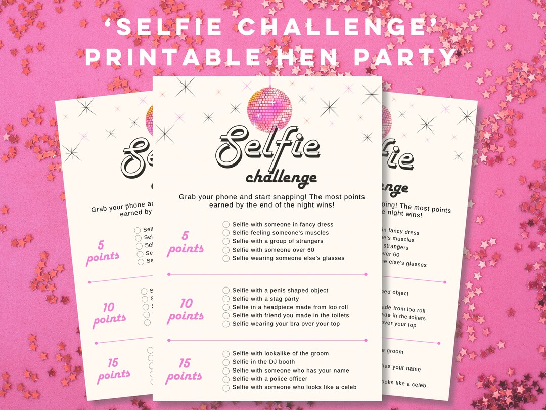 Selfie Challenge Hen Party Game Pink Retro Theme Hens Bachelorette ...