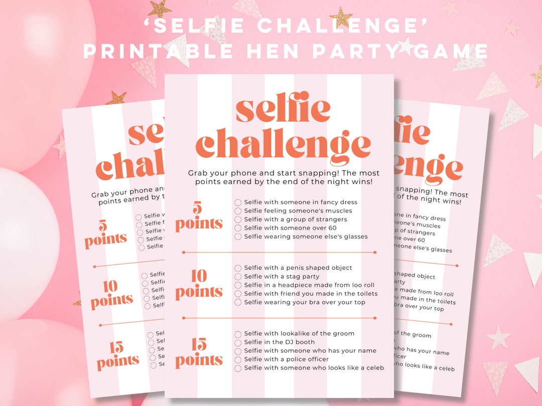 Selfie Challenge Hen Party Game Pink Candy Stripe Theme Hens ...