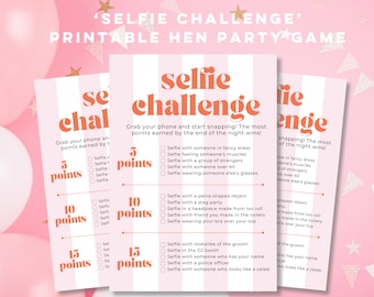 Selfie Challenge hen party game | Pink candy stripe theme | Hens bachelorette bridal shower games | Digital download | Print at home