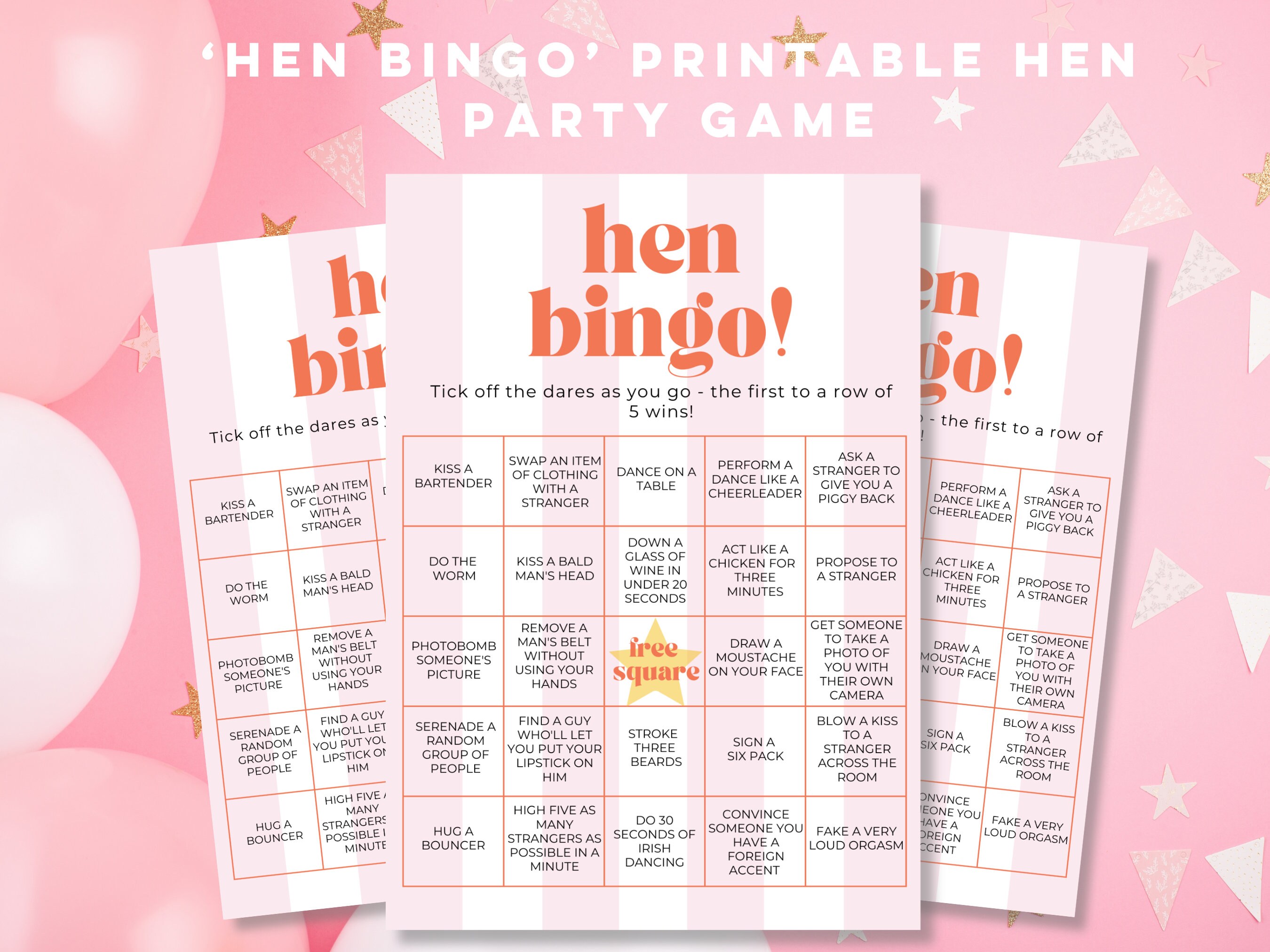 Hen Bingo Hen Party Game Pink Candy Stripe Theme Hens Bachelorette ...