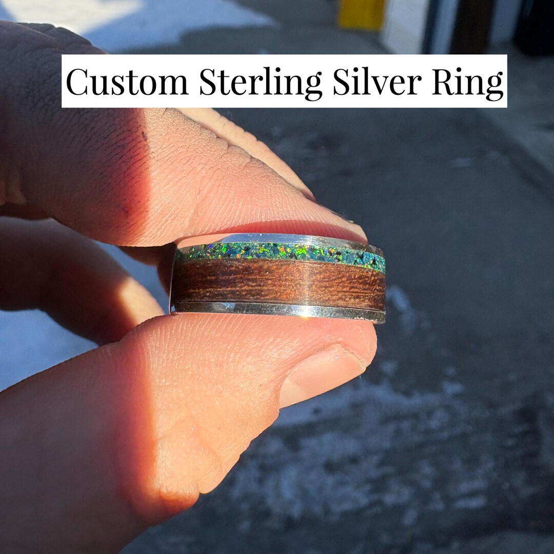Custom Sterling Silver Inlay Ring: Memorial Ash, Fur, Rocks, Gemstones ...