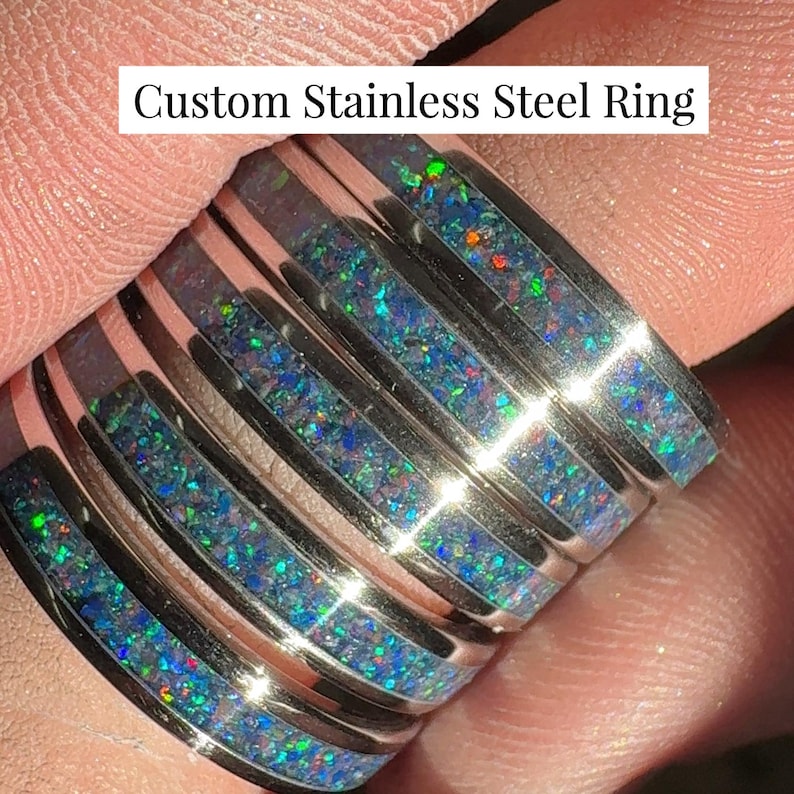 Custom Stainless Steel Inlay Ring: Memorial Ash, Fur, Rocks, Gemstones ...