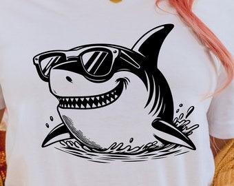 Shark Svg Png, Cute Shark Svg, Funny Shark Svg, Cartoon Shark Svg, Animal Svg, Sunglasses Shark Svg, Shark Design Svg, Shark Clipart