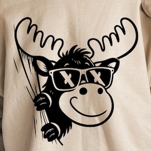 Peeking Moose Svg Png, Peeking Moose With Sunglasses, Moose Svg, Moose Clipart, Moose Png, Moose Head, Animals With Sunglasses