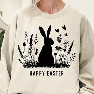 Happy Easter Svg Png, Floral Bunny Svg, Spring Svg, Flowers Svg, Easter Svg, Easter Png, Wild Flowers Svg, Easter Shirt Svg