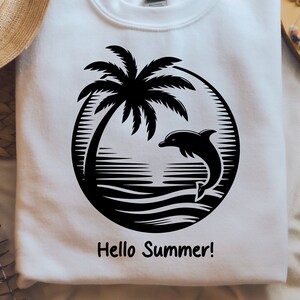 Dolphin Svg Png, Ocean Svg, Palm Tree Svg, Sea Svg, Animal Svg, Animal Png, Hello Summer Svg, Summer Svg, Sunset Svg, Summer Png