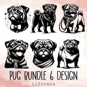 Pug Bundle Svg Png, Cute Pug Svg, Funny Pug, Dog Svg, Dog Png, Animal Svg, Animal Bundle, Pug Cut Files, Pug Clipart