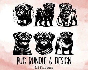 Pug Bundle Svg Png, Cute Pug Svg, Funny Pug, Dog Svg, Dog Png, Animal Svg, Animal Bundle, Pug Cut Files, Pug Clipart