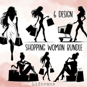 Winkelen vrouw bundel Svg Png, vrouw Svg, vrouw silhouet, Lady winkelen Svg, mode Svg, winkelen Svg, winkelen meisje Svg