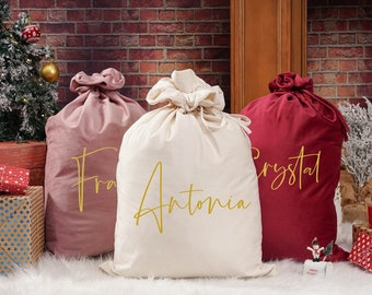 Personalized Christmas Gift Bags,Velvet Christmas Sack with Name,Large Santa Sack Bags,Candy Christmas Sack,Holiday Gift Bag,xmas gift sack