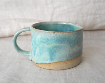 Handmade Ceramic Mug | Pottery Coffee Cup | Wheel Thrown Mug | Blue Green Glaze Cup | Unique Handmade Gift | Blue Coffee Mug | Tea Mug
