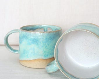 Large Handmade Ceramic Mug | Pottery Coffee Cup | Wheel Thrown Mug | Blue Green Glaze Cup | Unique Handmade Gift | Large Mug Pottery