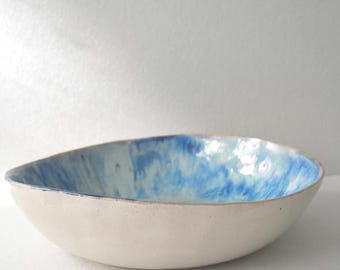 Blue Ceramic Fruit Bowl | Handmade Pottery Bowl | Large Serving Bowl | Hand Painted Ceramic Bowl,Ocean Blue Centerpiece ,Australian Pottery