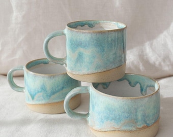 Green handmade Pottery Mug, Wheel Thrown Mug, Blue Ceramic Mug, Green Handmade Mug, Green Ceramic Mug, Blue Handmade Coffee Mug, Gift Mug