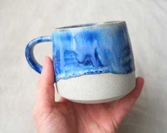 Handmade Ceramic Mug | Blue Pottery Coffee Mug | Wheel Thrown Stoneware, Durable Dishwasher Safe, Australian Handmade Gift, Ocean Blue Glaze