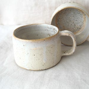 Handmade Whispering Wood Mug, Gift for Dad, Brown & White Rustic Pottery Coffee Cup, Wheel Thrown Ceramic Mug – Ready to Ship