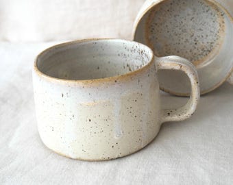 Handmade Whispering Wood Mug **SECONDS (wheel thrown) | Brown & White Handmade pottery Mug | Rustic Handmade Coffee Cup |