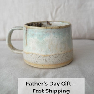 Handmade Ceramic Mug, Gift for Dad, Green & Blue Pottery Coffee Mug, Wheel Thrown Mug, Australian Made Gift, Ready to Ship