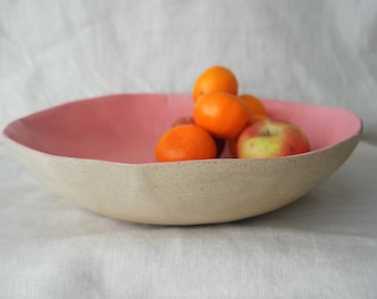 Pink Handmade Fruit Bowl | Blush Ceramic Serving Bowl | Large Round Pottery Bowl | Modern Rustic Fruit Bowl | Large pink Bowl | Home Decor