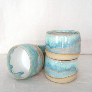 Handmade ceramic cup | No handle mug | Blue, green handmade cup | Wheel-thrown cup | Rustic ceramic drink ware | Ceramic cup