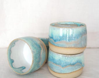 Handmade ceramic cup | No handle mug | Blue, green handmade cup | Wheel-thrown cup | Rustic ceramic drink ware | Ceramic cup