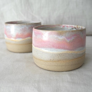 Pink and white handmade cup | Handmade ceramic mug | Wheel thrown pottery | keep cup | No handle ceramic mug | No handle ceramic mug |