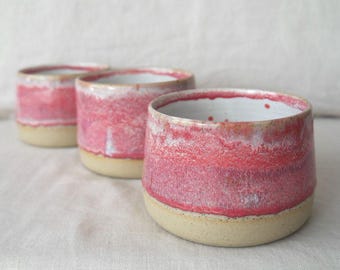 Handmade Ceramic Cup Set | Pink Pottery Gift Set | Matching Handleless Cups | Wheel Thrown Australian Pottery Coffee & Tea Set