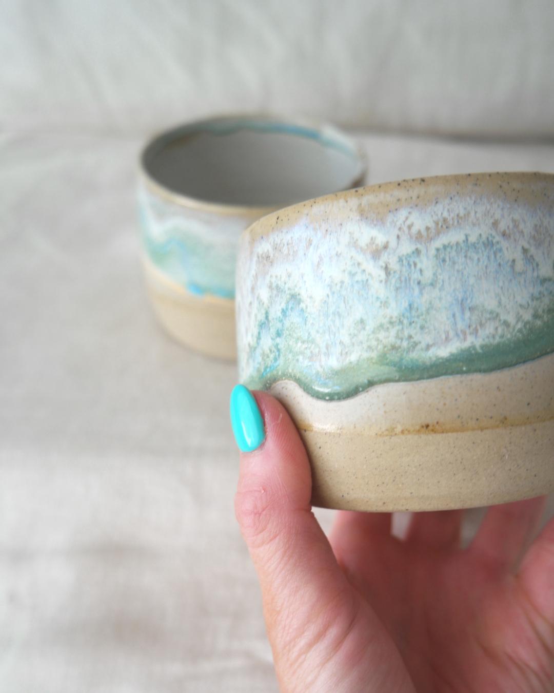 Coastal Ceramic Cup Set | Ocean Glaze Pottery Tumblers | Handmade Wheel ...