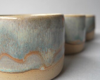 Handmade ceramic cup | No handle mug | Blue, green handmade cup | Wheel-thrown cup | Rustic ceramic drink ware | Ceramic cup
