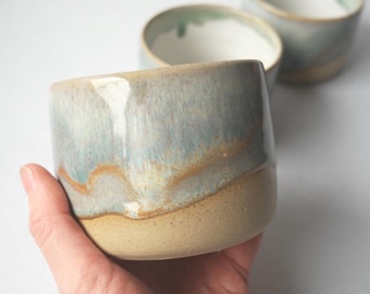 Handmade Ceramic Cup | Handleless Wheel-Thrown Drinkware | Blue Green Glaze | Blue Coffee Cup | Handleless Cup