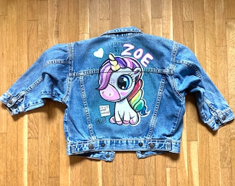 Malowana ręcznie kurtka dla dzieci, Malowana ręcznie kurtka dżinsowa, Kurtka na zamówienie, Malowana ręcznie spersonalizowana kurtka dżinsowa