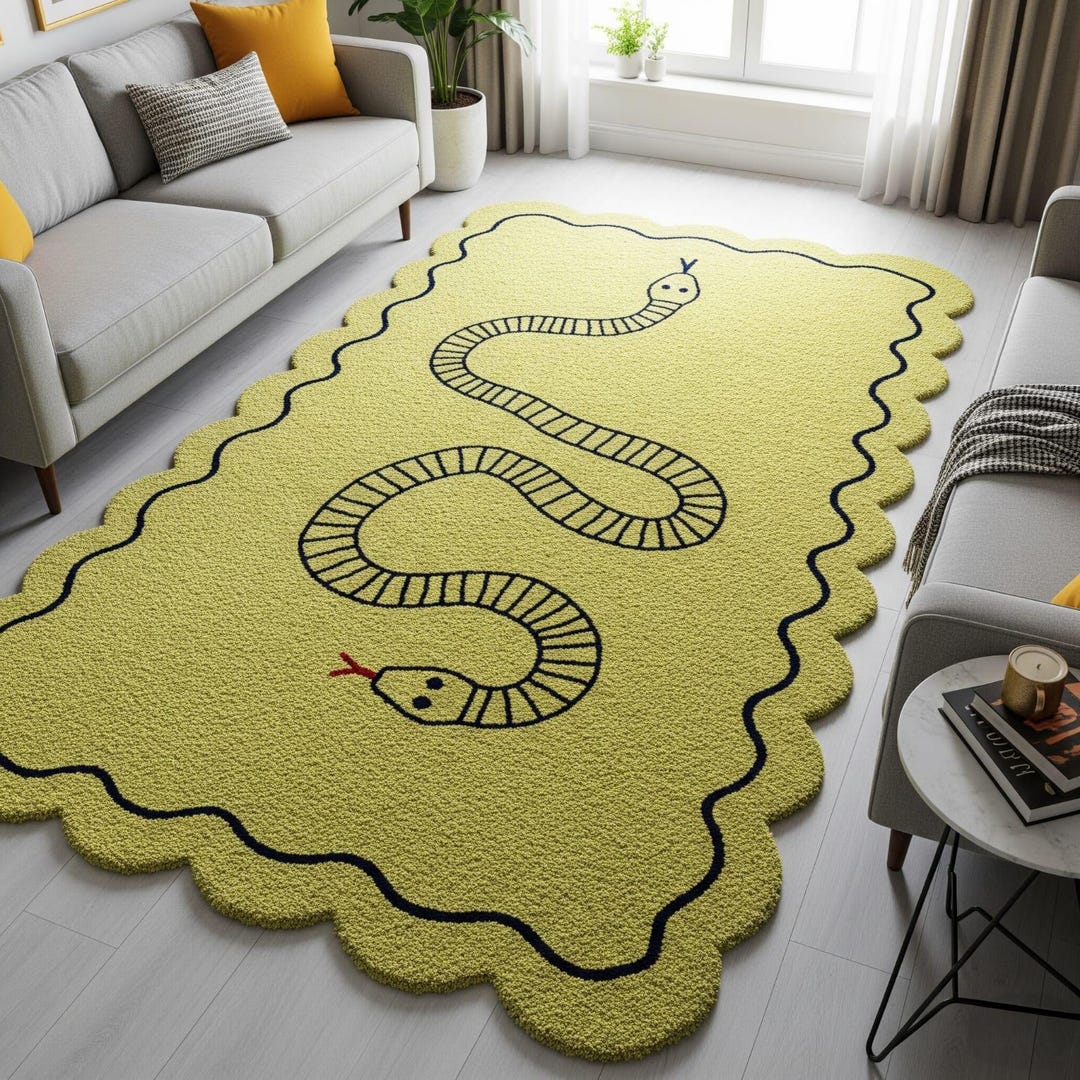 Black Red Snake Green Hand Tufted Rug Colorful Wool Rug for Living Room ...