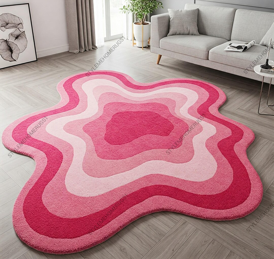 Modern Shades of Pink Irregular Hand Tufted Wool Rug for Kids Room ...