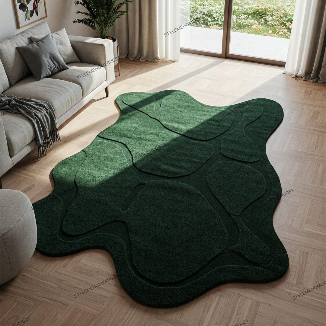 Dark Green Irregular Shape Hand Tufted Wool Rugs for Living Room ...