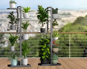 Hoher Pflanzenständer aus Metall mit 6 Etagen und 7 Töpfen | Zimmerpflanzenständer | Mehrere Pflanzenständer | Handgefertigter Pflanzenständer | Pflanzenregale | Pflanzenhalter