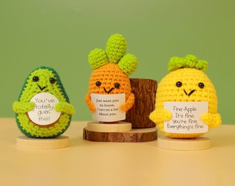 Handmade Crochet mini Vegetables and Fruits Ornaments,Emotional Support Carrot Pineapple Avocado Gift,Positive Affirmation,Mother's Day Gift