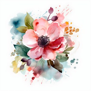 Watercolor Flowers Clipart - set of 10 High Quality JPEGs - Digital Download - Card Making, Clip Art, Digital Paper Craft, Party Decorations