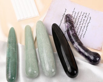 Bâton de massage énergétique incurvé naturel, obsidienne, aventurine, améthyste, cadeaux en cristal, soin Reiki, cristaux idéaux.