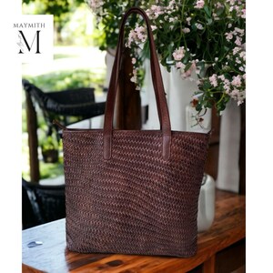 Leather Bag l Handcrafted Tote Bag with woven front for Office l Stylish Carry l Daily use l Premium leather l Vintage look