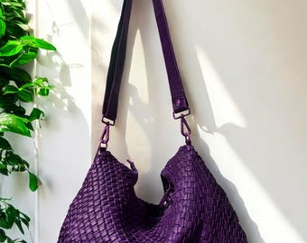 Leather Shoulder Bag l Woven Leather Hobo Bag l leather bag for ladies l stylish office bag l Vintage Look l Hobo l soft