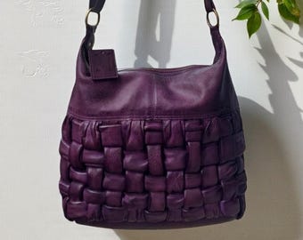 Leather Hobo with woven front l Stylish Carry l Daily use l Shopping bag l office bag l Daily Use l Washed Bag I Vintage Look |