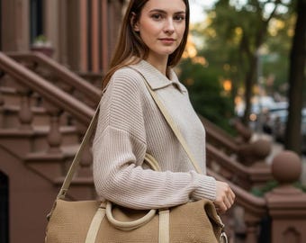 Leather trim Duffel Bag l Gym Bag l Daily use l Travel Bag l Jute Duffel l Weekender l Suede leather trims l Gift for him l Christmas gift