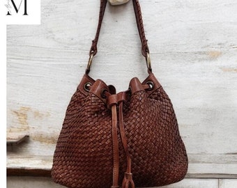 Leather bag | Handcrafted leather bag | Woven Bucket Bag Office bag l Daily use bag l Premium Leather quality l leather woven bag